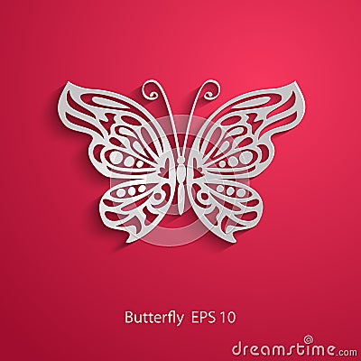 Paper cut abstract lacy butterfly on red background. Vector EPS10 Vector Illustration