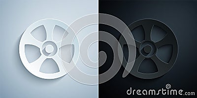 Paper cut Alloy wheel for car icon isolated on grey and black background. Paper art style. Vector Vector Illustration