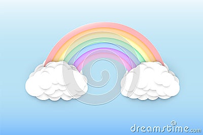 Pastel colors rainbow and clouds Vector Illustration