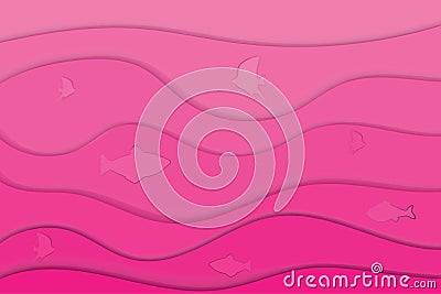 Paper cut background. The transition from light pink to dark pink. Fish on a colored background. Vector Illustration