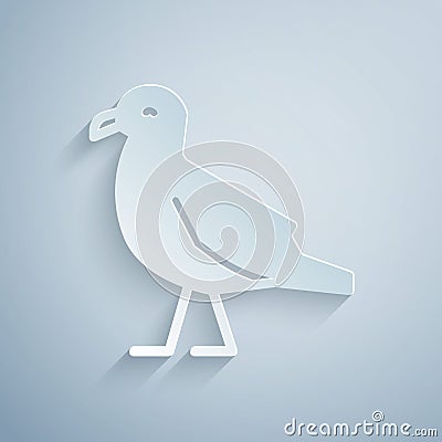 Paper cut Bird seagull icon isolated on grey background. Paper art style. Vector Vector Illustration