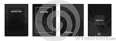 Paper cut black banners. Carton waves with 3d effect. Papercut layout templates for brochures, leaflets, flyers Vector Illustration