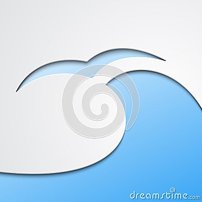 Paper cut blue wave with bird symbol. Vector Illustration