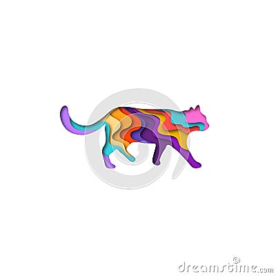 Paper cut cat shape 3D origami. Trendy concept fashion design. Vector illustration Vector Illustration