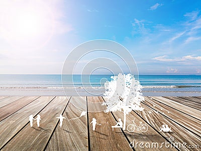 Paper cut of children play in summer time on white background Stock Photo