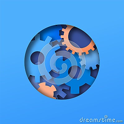Paper cut cog wheel gear circle concept Vector Illustration