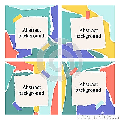 Trendy abstract template with torn paper pieces in bright color for social networks stories, sale posts. Vector Illustration