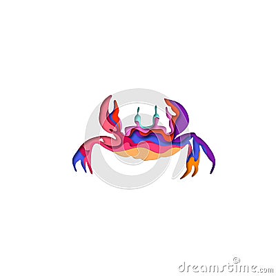 Paper cut crab shape 3D origami. Trendy concept fashion design. Vector illustration Vector Illustration