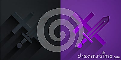 Paper cut Crusade icon isolated on black on purple background. Paper art style. Vector Vector Illustration