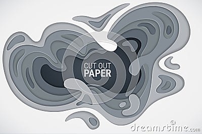 Paper cut. 3D effect. White, gray and dark gray wavy layers with a shadow and glare. Vector abstract background. Vector Illustration