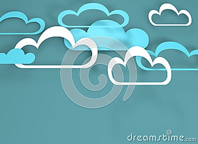 Paper cut design with clouds. Blue sky, clouds. Stock Photo