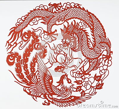 Paper cut of dragon and phoenix Stock Photo