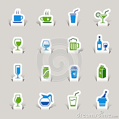 Paper Cut - Drink Icons Vector Illustration