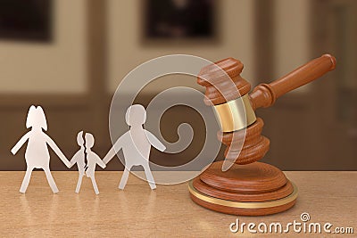 Law Book and gavel on the table with family figure child care law concept 3D rendering Stock Photo