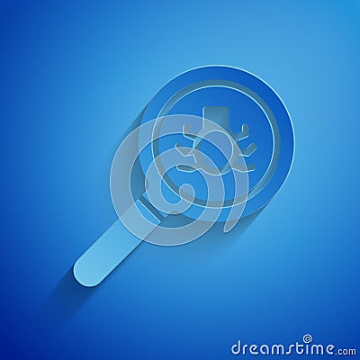 Paper cut Flea search icon isolated on blue background. Paper art style. Vector Stock Photo