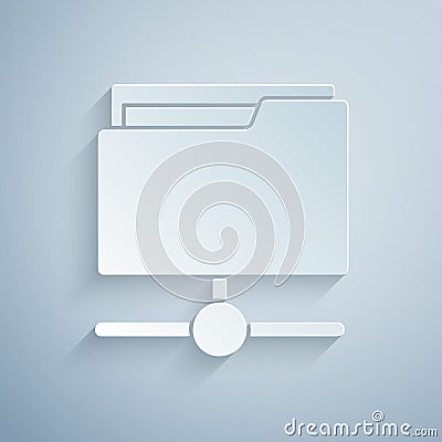 Paper cut FTP folder icon isolated on grey background. Software update, transfer protocol, router, teamwork tool Stock Photo