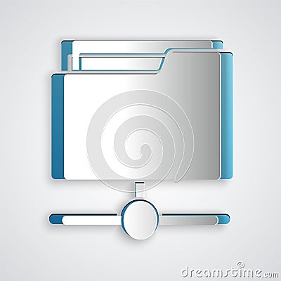 Paper cut FTP folder icon isolated on grey background. Software update, transfer protocol, router, teamwork tool Vector Illustration