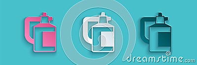 Paper cut Garden sprayer for water, fertilizer, chemicals icon isolated on blue background. Paper art style. Vector Vector Illustration