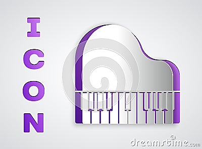 Paper cut Grand piano icon isolated on grey background. Musical instrument. Paper art style. Vector Vector Illustration