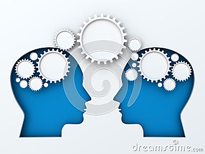 Paper cut heads with gears and copyspace Stock Photo