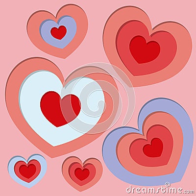 Paper cut of heart shape on pink background. Vector symbols of love for Happy Women`s, Mother`s, Valentine`s Day, birthday greetin Stock Photo