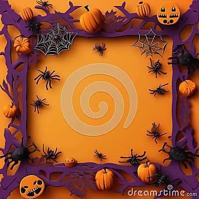 Paper cut Holloween border Bat Ghost Spider Pumpkin frame, Halloween papercut high quality ai generated image Stock Photo