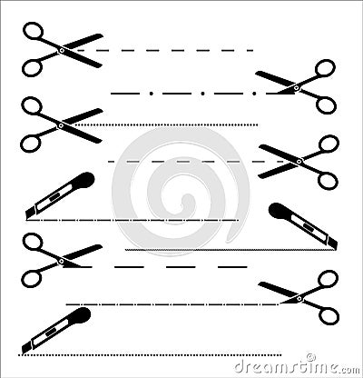 Paper cut icon with dotted line. Vector scissors with cut lines. Vector set of cutting scissors. Vector Illustration