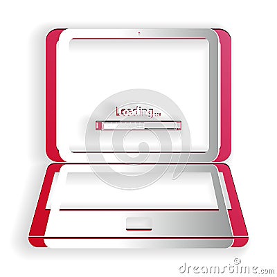 Paper cut Laptop update process with loading bar icon isolated on white background. System software update. Loading Vector Illustration