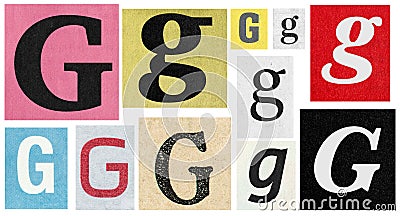 Paper cut letter G Newspaper cutouts collage scrapbooking crafting Stock Photo