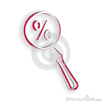 Paper cut Magnifying glass with percent discount icon isolated on white background. Discount offers searching. Search Vector Illustration