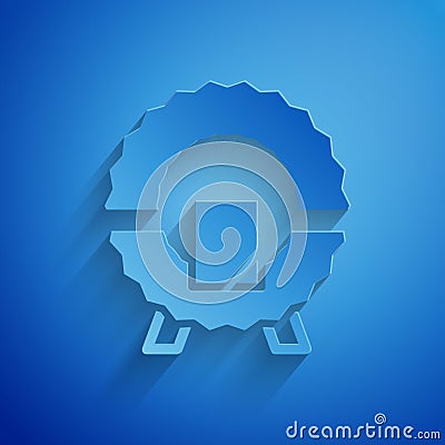 Paper cut Memorial wreath icon isolated on blue background. Funeral ceremony. Paper art style. Vector Vector Illustration