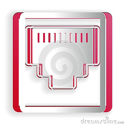 Paper cut Network port - cable socket icon isolated on white background. LAN port icon. Ethernet simple icon. Local area Vector Illustration