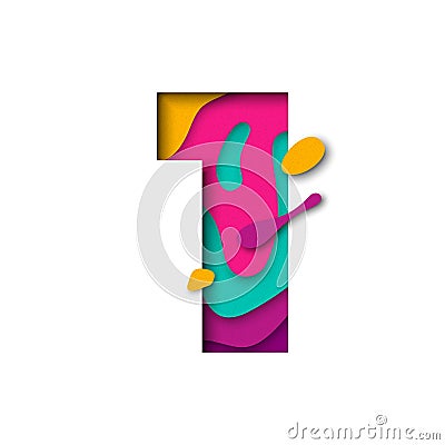 Paper cut number One 1 letter. Realistic 3D multi layers papercut effect Vector Illustration