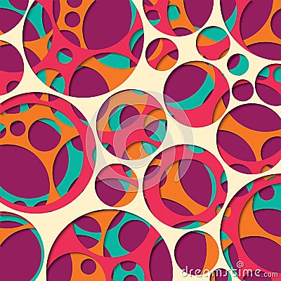 Paper cut out background with 3d effect, circles in vibrant colors Vector Illustration