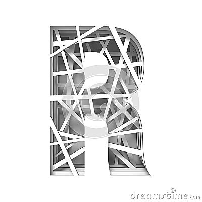 Paper cut out font letter R 3D Cartoon Illustration