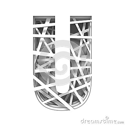 Paper cut out font letter U 3D Cartoon Illustration