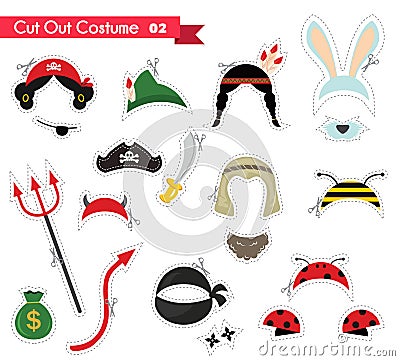 Paper cut out for kids with costume accessories . can be used as a props for a theamed party Vector Illustration