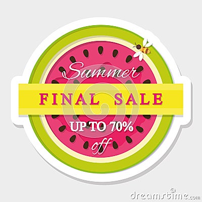 Paper cut out sticker final summer sale. Watermelon icon. Stock Photo