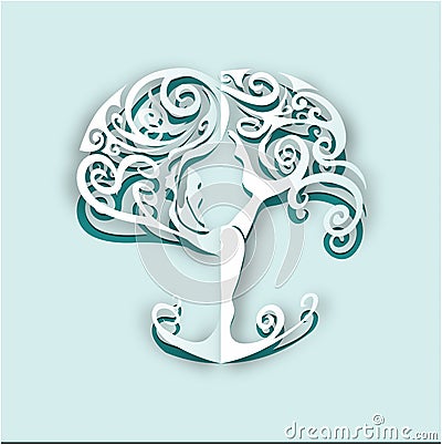 Paper cut out yoga tree Vector Illustration
