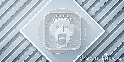 Paper cut Rapper icon isolated on grey background. Paper art style. Vector Stock Photo
