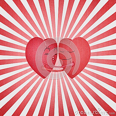 Paper cut of red hearts is hug with sweet love in valentine day Stock Photo