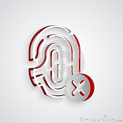 Paper cut Rejection fingerprint icon isolated on grey background. Access denied for user concept. Error, fraud Vector Illustration