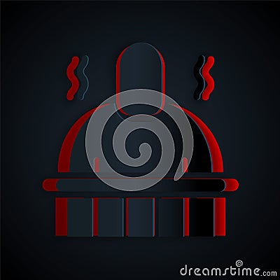 Paper cut Sauna and spa procedures icon isolated on black background. Relaxation body care and therapy, aromatherapy and Vector Illustration