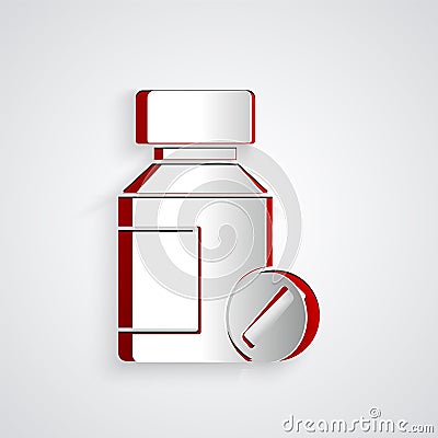 Paper cut Sedative pills icon isolated on grey background. Paper art style. Vector Vector Illustration