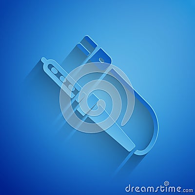 Paper cut Soldering iron icon isolated on blue background. Paper art style. Vector Vector Illustration