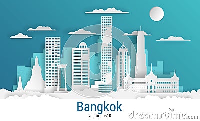 Paper cut style Bangkok city, white color paper Vector Illustration