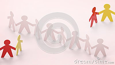 Paper cut Style concept of a leader and relationship with friendship and hand-holding of people in symbolic Stock Photo