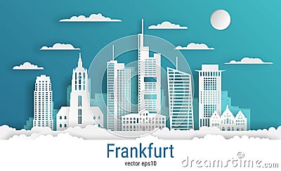 Paper cut style Frankfurt city, white color paper Vector Illustration