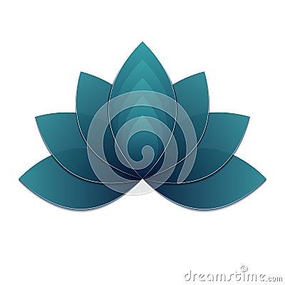 Paper cut style turquoise Lotus, transparent layered vector, logo or icon. Vector Illustration