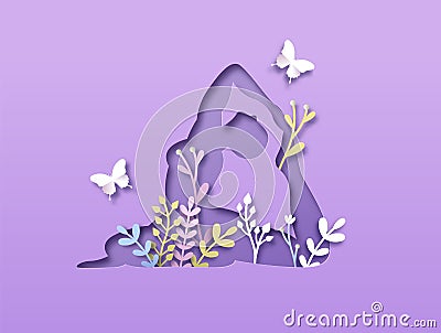 Paper cut yoga pigeon king pose nature leaf body Vector Illustration